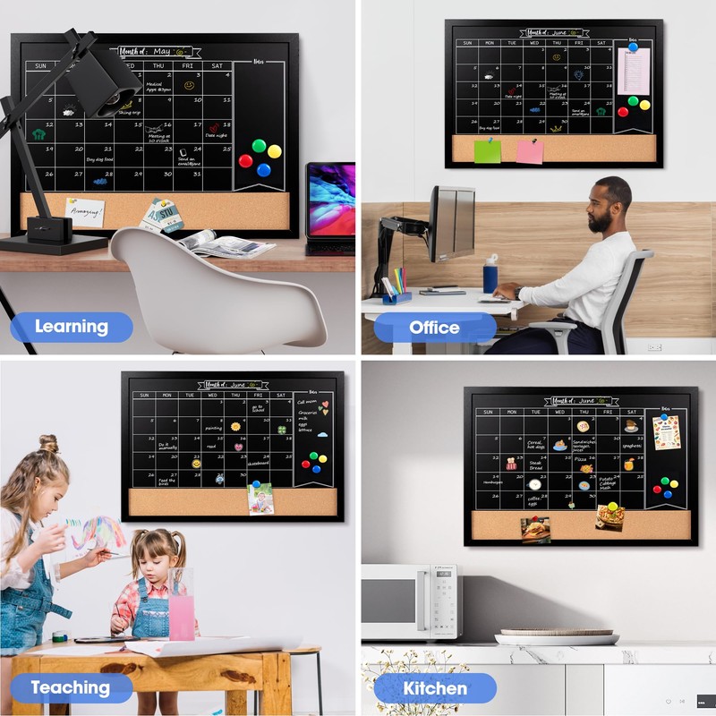 Board2by Monthly Chalkboard Calendar & Cork Board for Wall, 24"x36"