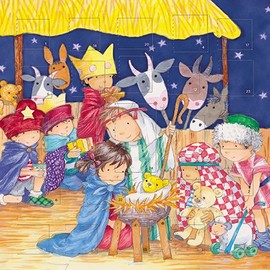 Medici Advent Christmas card with 24 Doors and White Mailing Envelope Childrens's Barn Nativity Square 6 x 6 inches Cards ACS0003