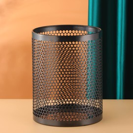 QOBIMOON Mesh Wastebasket Round Mesh Stainless Steel Wastebasket Trash Can Recycling Bin for Home, Office, Bathroom, Bedroom & Kitchen, 3.5 Gallon / 12L, 11" H x 10" D Garbage Can-Black