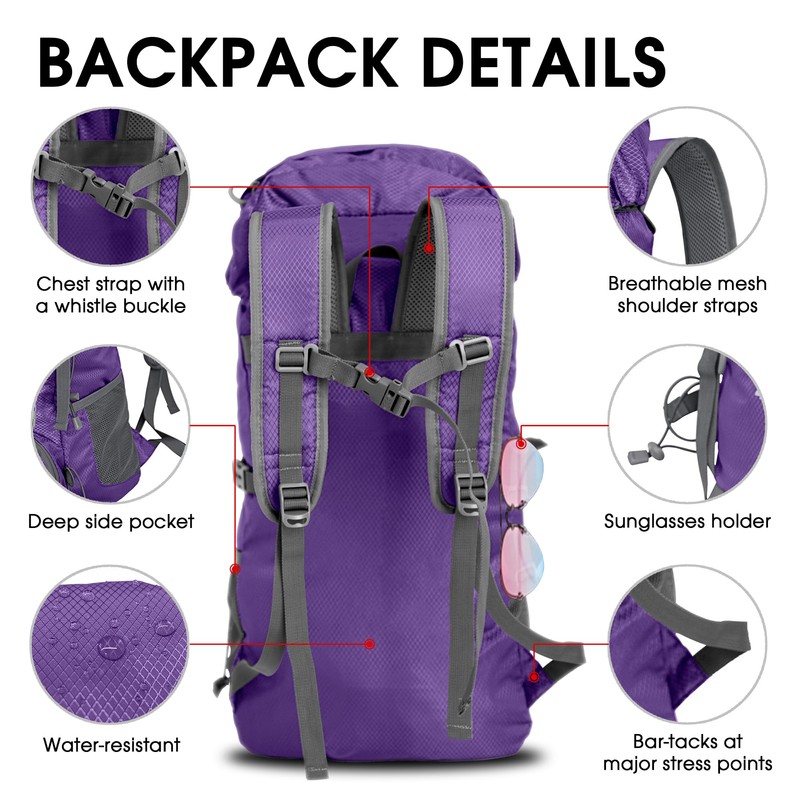 4Monster Portable Hiking Backpack,Lightweight Packable Outdoor Daypack,Water Resistant Carry on