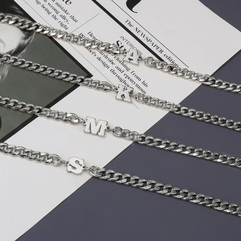 GIFT4U Silver Cuban Link Initial Bracelet - Chain Bracelet for