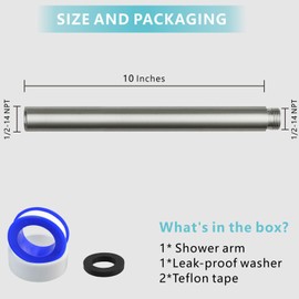 Nuodan Shower Extension Arm, Solid Stainless Steel Shower Pipe Extension with Teflon Tape and Washer, For Lowering or Extending Showerhead (10 Inch, Brushed Nickel)