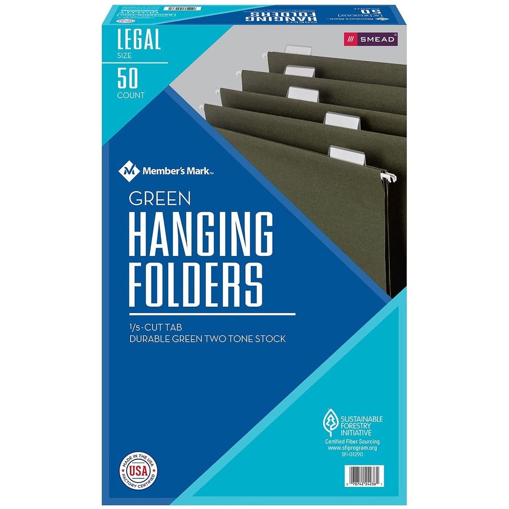 Member's Mark Smead Hanging Folders, 1/5 Cut Adjustable Tabs, Legal (50 ct.)