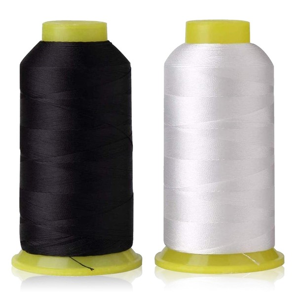 T70 #69 Bonded Nylon Sewing Thread - 1500 Yard Spool -(White+Black)2PCS