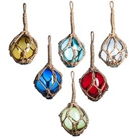 Nautical Crush Trading Japanese Glass Fishing Floats - 3" Multicolor (6 Pack) - Glass Buoys with Rope - Nautical Home Decor