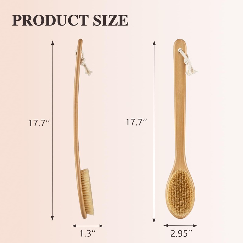 Bamboo Long Handle Back Scrubber Brush,Dry Body Scrubber for Dry