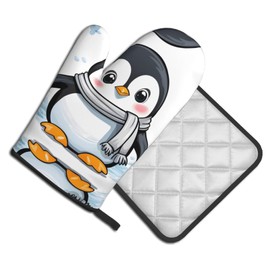 YYHWHJDE Cute Penguin Pattern Quality Oven Mitts and Pot Holders Sets of 2 Kitchen Baking Used to open pot lids in the kitchen