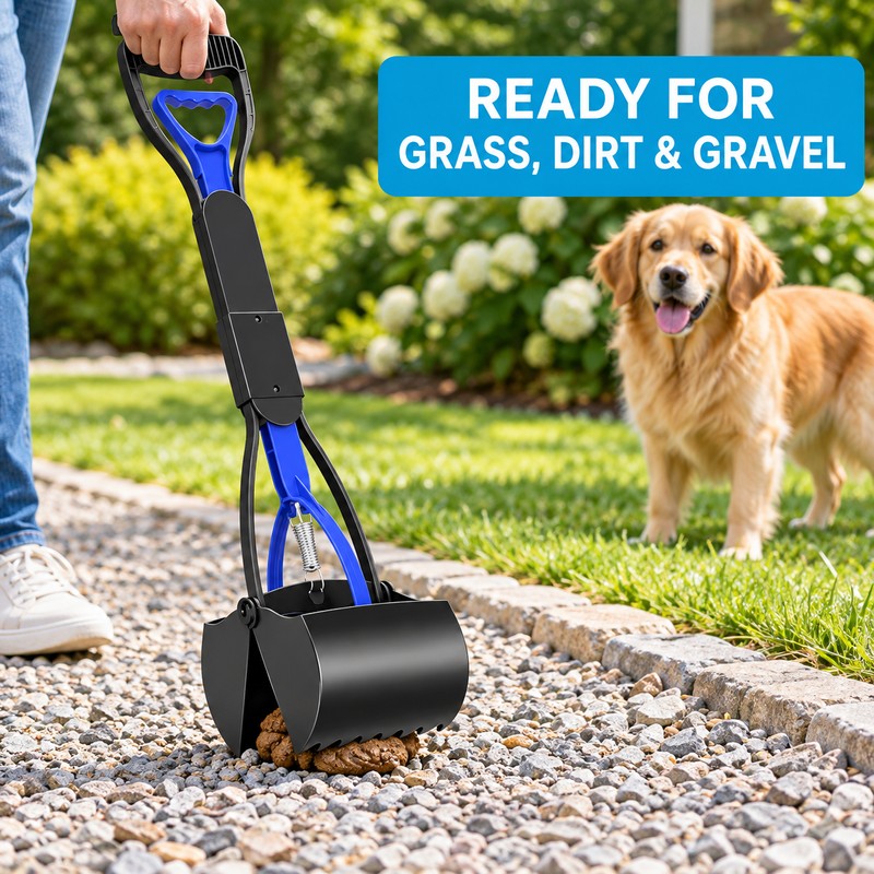 23.6-Inch Folding Dog Pooper Scooper with Long Handle, Spring-Loaded Claw