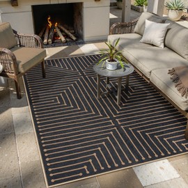 Lahome Neutral Geometric Outdoor Rug, 5x7 Black Living Room Dining Room Rug Indoor Outdoor Carpet, Farmhouse Rhombus Non Slip Non Shedding Carpet for Patio Deck Office Classroom