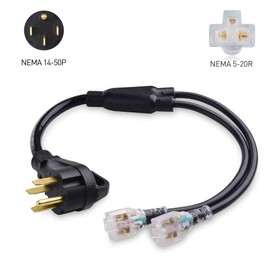 Cable Matters LED-Lit 4 Prong 50 Amp to 20 Amp Adapter for Generator (50A to 110 Adapter Splitter) 2.5 Feet - NEMA L4-50P to 2X 5-20R
