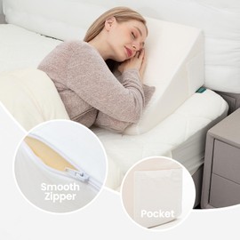 Texstead Bed Wedge Pillow Cover Only 24x24x10 Inch, Silky & Smooth Wedge Pillow Cases, Removable & Machine Washable-Zipper Design Pillowcase White