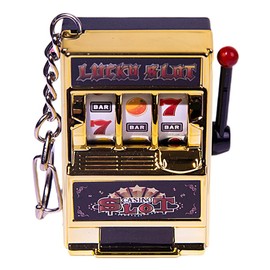WUSJCOF Mini Slot Machine Keychain, Mini Casino Lucky Charm Jackpot Keychain, Creative Car Decoration Keychain, Kids Funny Gag Toys for Young Men (Gold)