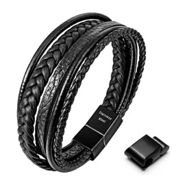 Speroto Men's Premium Leather Bracelet in Black and Brown, Magnetic Clasp Made of Stainless Steel, Great Gift Idea for Men, Leather