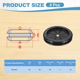 PATIKIL Rubber Grommet 1-11/16", 4 Pcs Round Rubber Hole Plugs Firewall Plug Grommet Wire Cable Protection for Wiring Metal Electric Box, Black
