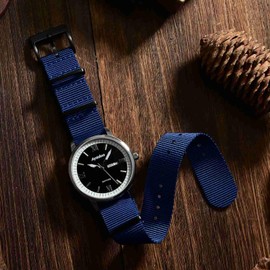 Ayadoo 18mm One-Piece Military Style Nylon Watch Band, Blue Watch Strap with Black Buckle