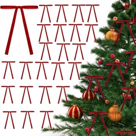 XUDUOO Red Bows for Christmas Tree, 24Pcs Red Velvet Bows, Christmas Vintage Velvet Ribbon Bows Ornaments for Home Indoor Xmas Decor Outdoor Decorations