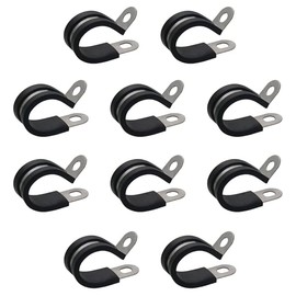 Pipe Clamps 18mm Stainless Steel, Rubber Lined P Clips Metal Conduit Cable Clamp Set Plumbing Hose Clamps Pack of 10 Pipe Clip Black