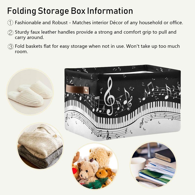 KEEPREAL Foldable Storage Baskets, Piano Keys Musical Notes Storage Bins