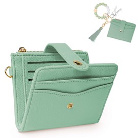 KNGITRYI Small Wallets Woman with Wristlet Keychain Wallet Women RFID Wristlet Wallets for Women Key Chain Wallet (Green)