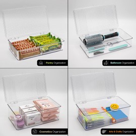 Sorbus Sturdy Plastic Storage Bins with Lid- Stackable Refrigerator Organizer Bins- MultiPurpose Versatile Lightweight Pantry Organizer- Perfect Cabinet Organizer and Storage for Kitchen- 2 Pack (S,M)