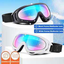 EasYoung 2-Pack Ski Goggles, Compatible Snowboard Goggles for Kids, Teens, Youth, Boys, Girls, Men and Women, Motorcycle Goggles, Wind Resistance Goggles