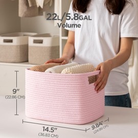 UBBCARE 2 Pack Shelf Baskets, Larger Woven Storage Baskets for Organizing(14.5''L x 9.84''W x 9''H), Basket Organizer for Dog Toys, Books, Clothes, Large Gift Basket, Pink