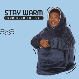 YASMIN Wearable Blanket Oversized Blanket Hoodie for Women & Men with Sherpa Fleece Lining – One Size for All (Dark Grey)