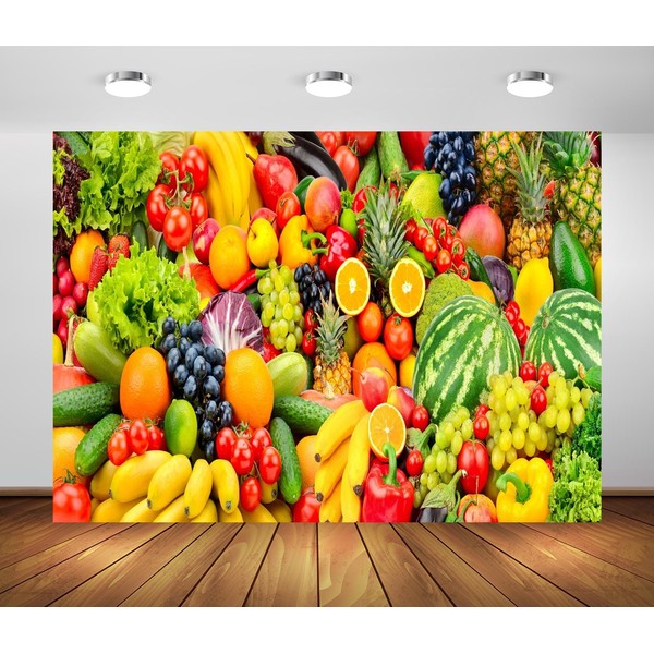 Loccor 7x5ft Fabric Fruits and Vegetables Backdrop Fresh Healthy Eating