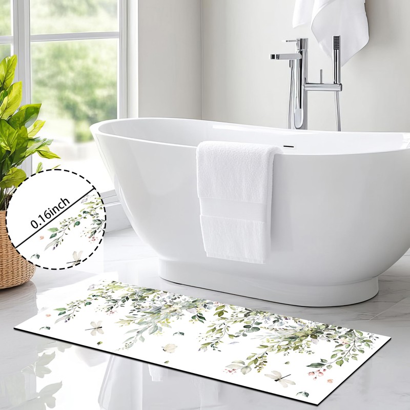 FNLNDO Sage Green Bathroom Rugs Long Leaf Bath Mats Eucalyptus