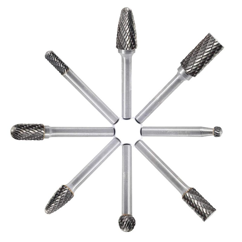 Carbide Burr Set 8pcs 1/4 Inch Shank Diameter Double Cut