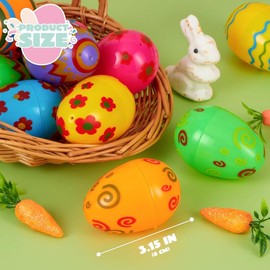 Toy Plastic Printed Bright Easter Eggs, Over 3.15'' Tall Fillable Empty Eggs Bulks for Easter Hunt, Basket Stuffers Fillers, Classroom Prize Supplies, Filling Treats and Party Favor - Number of Items: 24