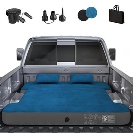 Truck Bed Air Mattress for 5.5'-5.8' Full Size Short Truck Beds, Inflatable Pickup Truck Sleeping Pad, Airbed for Outdoor Tent Camping with Pump, Pillows, Repair Patch - Color: Navy