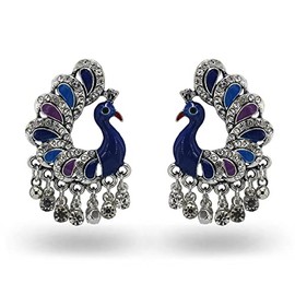 Peacock Tassel Earrings, Peacock Bird Tassel Earrings for Women, Bohemian Peacock Fringe Earrings, Phoenix Statement Earrings, Punk Boho Jewellery, Vintage Peacock Linear Earrings, Zinc