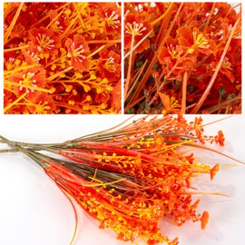 XEOLIAN 12 Bundles Artificial Fall Flowers Fake Plastic Plants Hanging Planter No Fade Faux Autumn Plants Thanksgiving Christmas Wedding Party Home Garden Fireplace Décor (Fall Brown & Fall red)…