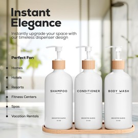 White Shampoo and Conditioner Dispenser Set by Brighter Barns - Shower Dispenser - Shampoo Conditioner Body Wash Dispenser with Pump - Shower Soap Dispenser for Bathroom Decor, Hotel, Airbnb (White)