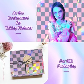 OQOQ Checkered Iridescent Tablecloth (4 Packs，Pink Silver) - Rectangular Plastic Table Cover Disposable Table Cloth Pink Birthday Decorations Waterproof Foil Tablecloth Bachelorette Party 54x108 Inch