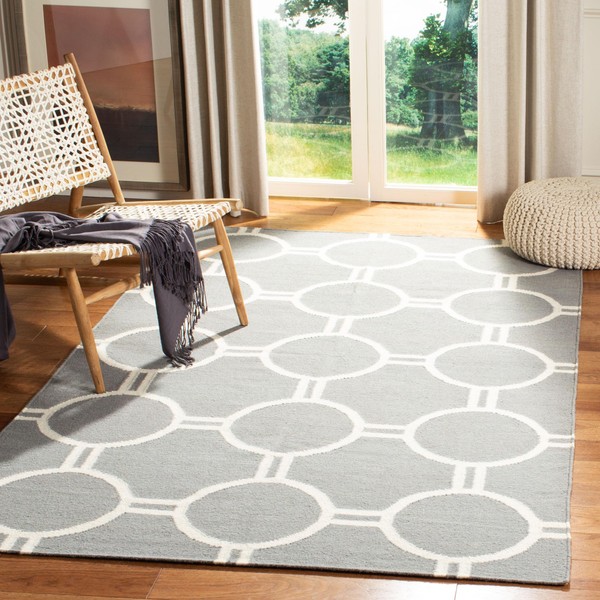 SAFAVIEH Dhurries Collection 4' x 6' Grey/Ivory DHU636B Handmade Flatweave