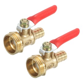 sourcing map 2Pcs Brass Water Mini Ball Valve Shut Off Switch, G1/2" Male x 3/8" Hose Barb, 180 Degree Operation Handle, Brass Valve