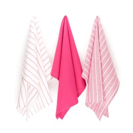 DaWo Set of 3 tea towels / kitchen towels made of 100% cotton in pink with hanger, Oeko-Tex Standard, other colours available, 50 x 70 cm, strong with 200 g/m² (pink)