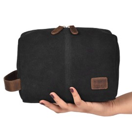 LEATHER VILLAGE Travel Makeup Bag for Women – Large Capacity Suede Cosmetic Pouch with Leather Handle, Inner Pockets & Wide Opening – Flat Open Toiletry Organizer for Travel & Daily Use – Black