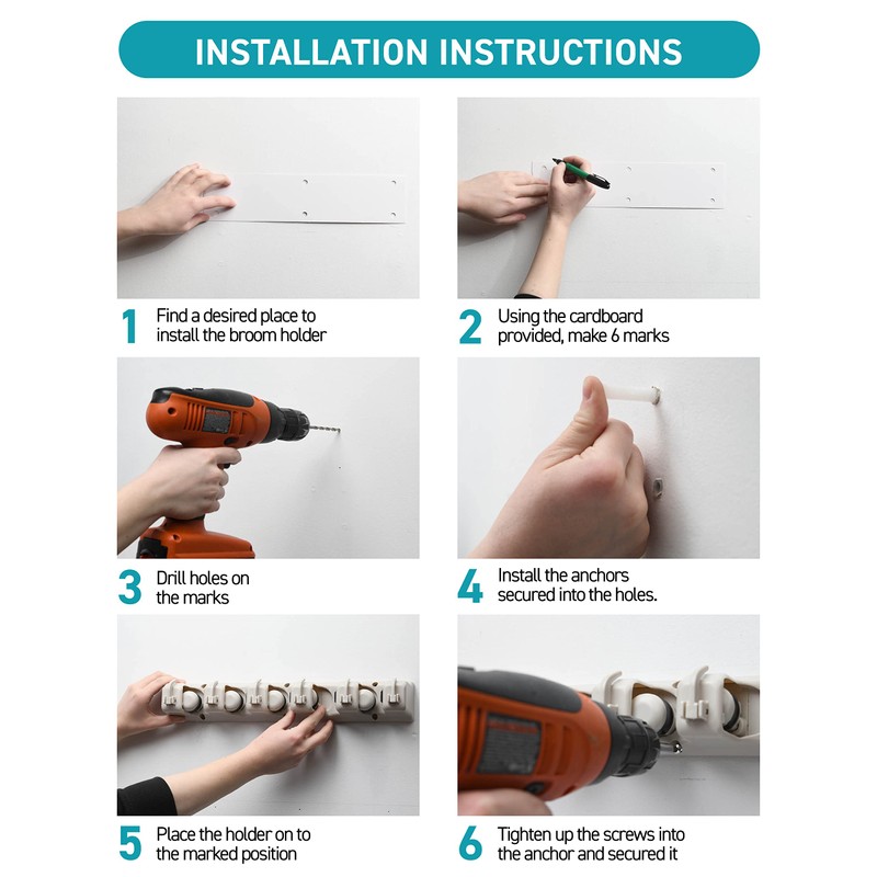 Home-it Mop and Broom Holder Wall Mount Garden Tool Storage