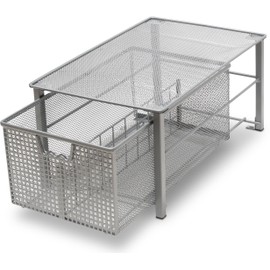 DecoBros Mesh Cabinet Basket Organizer with Split Card, Silver (Large - 10 x 15.8 x 7.5)