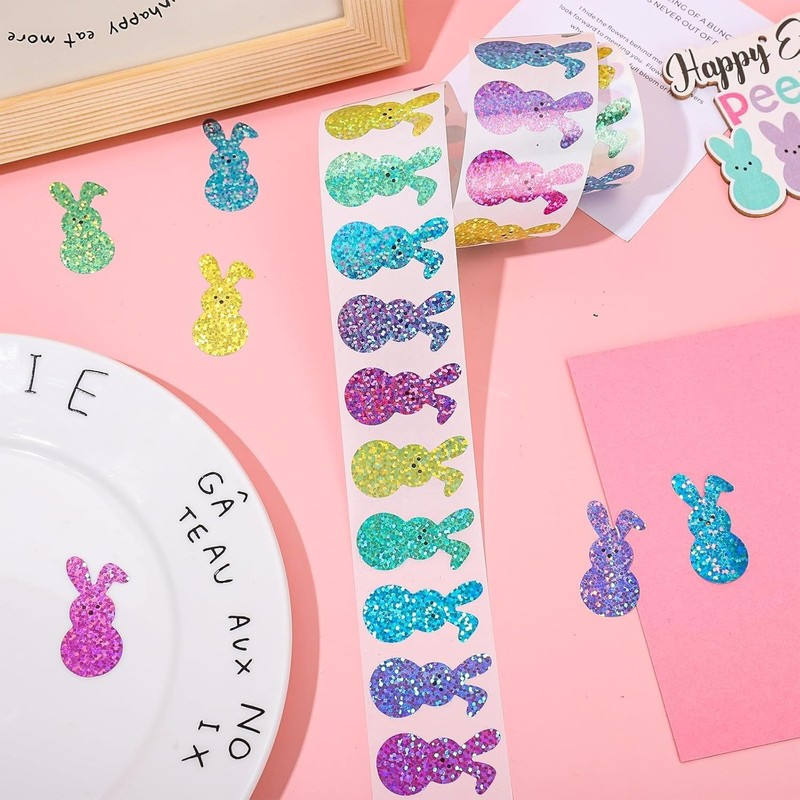 500pcs 1.5 Inch Easter Day Bunny Rabbit Stickers 8 Design