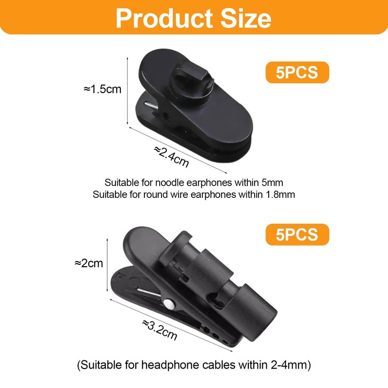 10-Piece Headphone Cable Clip, 360° Rotary Clip, Headphone Accessories, Suitable