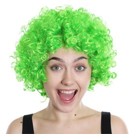 Green Afro Wig - Fancy Dress Accessory - Funky Large Curly Hair 70's Disco Clown - Perfect for Fancy Dress Events - Pack of 1