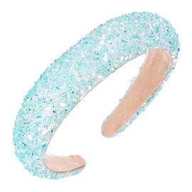 Semato Light Blue Small Crystal Headband for Women Girls Wide Padded Headband Thick Hairbands Wide Fashion Hairband Thick Padded Girls Hair Accessories
