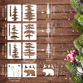 Forest Tree Stencil Set Large Pine Tree Stencils for Painting on Wood Reusable Forest Tree Mural Templates for Wall Garden Fence Window Furniture