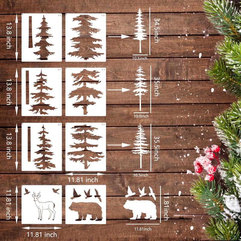 Forest Tree Stencil Set Large Pine Tree Stencils for Painting