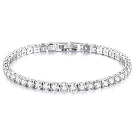 925 Sterling Silver Tennis Bracelet embellished with sparkling premium 4mm Cubic Zirconia Crystals | For Women Girls Bridal | Gift for Birthday Anniversary Valentine Christmas | Gift Boxed (20 cm)