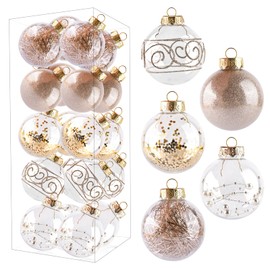 20 Pcs Christmas Ball Ornaments Shatterproof Clear Plastic Decorative Ball Set,70mm/2.76" Champagne Gold Stuffed Delicate Decorative Hanging Ornaments for Holiday Party Christmas Tree Balls